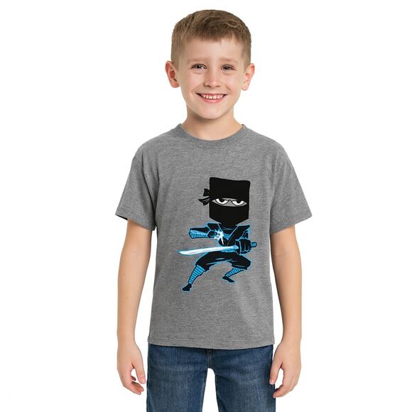 365 Kids Boys Ninja Graphic Short Sleeve Tee Shirt - Size 8 Gray - Picture 1 of 5